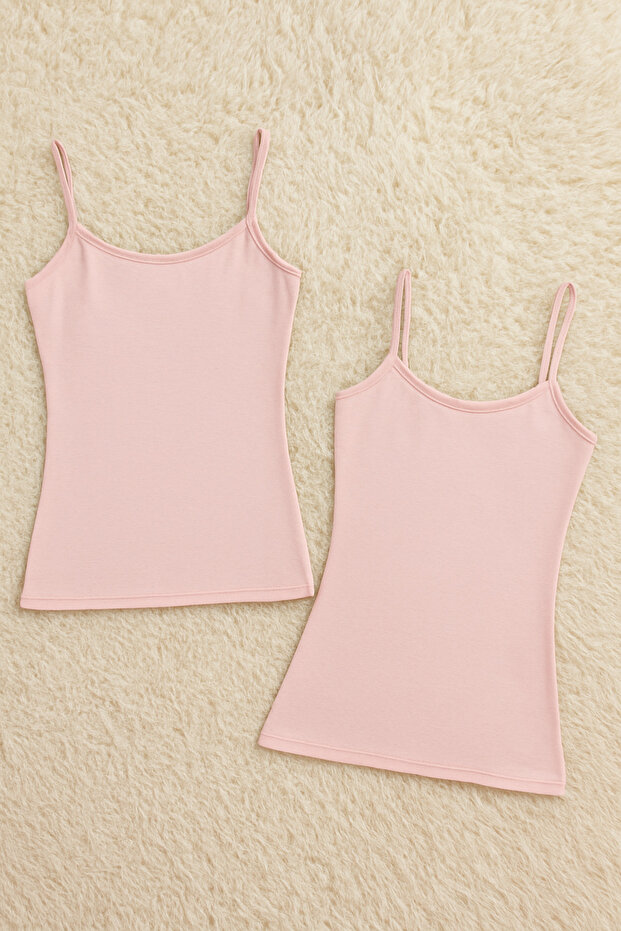 Women's Modal Cotton Lycra Extra Piping Rope Strap 2-Piece Undershirt Q6K6K0T2Ka