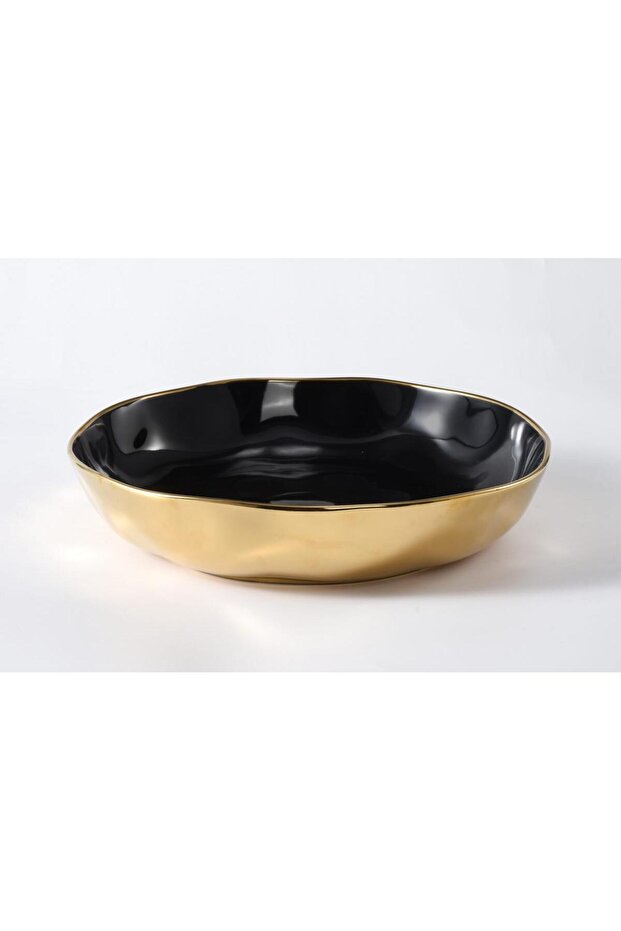 Beth & Lily – Noir Black & Gold Ceramic Salad Bowl | Premium Dining Statement Piece | Eid & Formal Entertaining | UAE