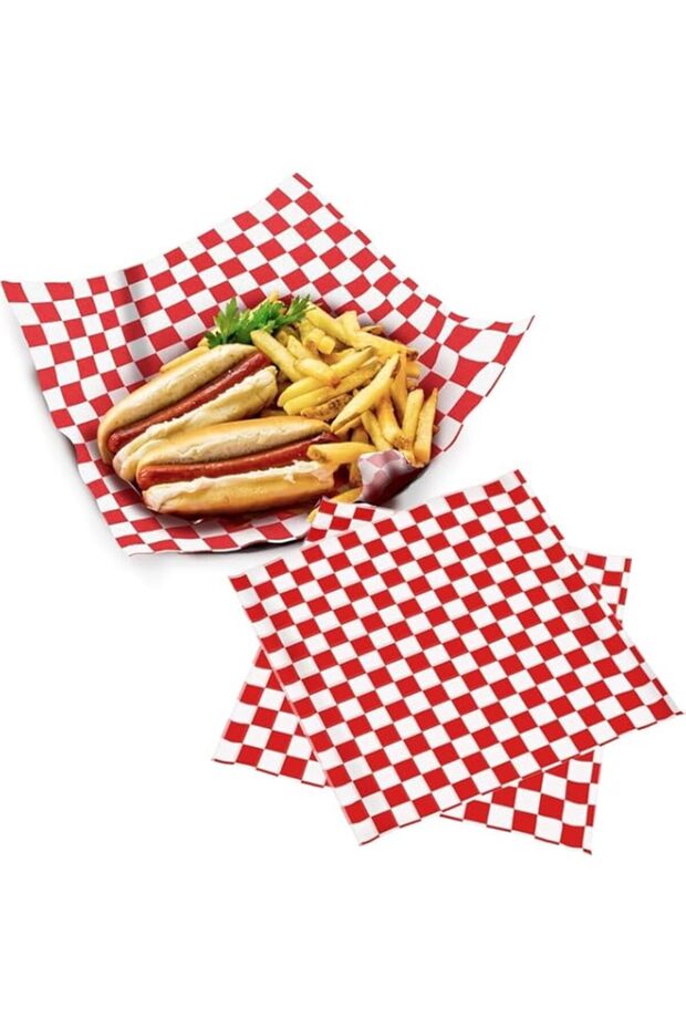 Aputue Deli Paper Sheets, 100 Count Red and White Checkered Wax Paper, Non-Stick Food Wrapping Shee - 1
