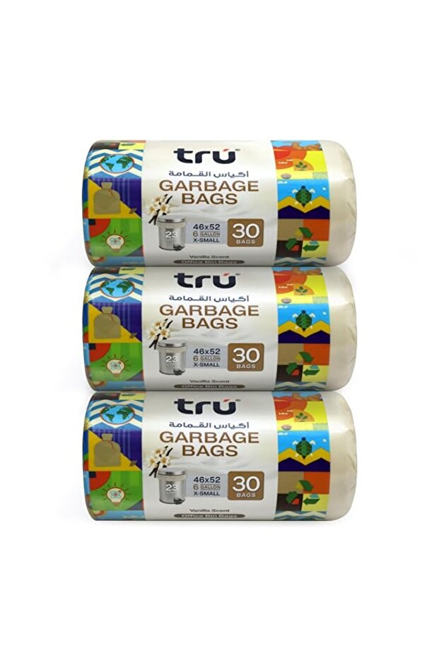 tru® Vanilla Scented Garbage Bags Compact Roll 46x52cm 6Gallon (30pc x 3 Rolls) 90bags
