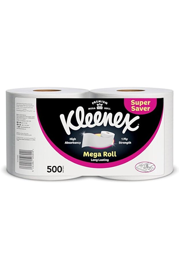 Kleenex Kitchen Paper Towel, Mega Roll Tissue, 2 Rolls x 250 Meters, High Absorbency for Multi Purpose