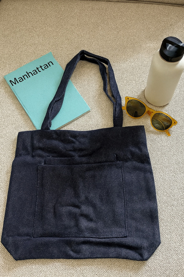 Women's Navy Blue Canvas Front Double Pocket Soft Cloth Fabric Hand, Arm and Shoulder Bag