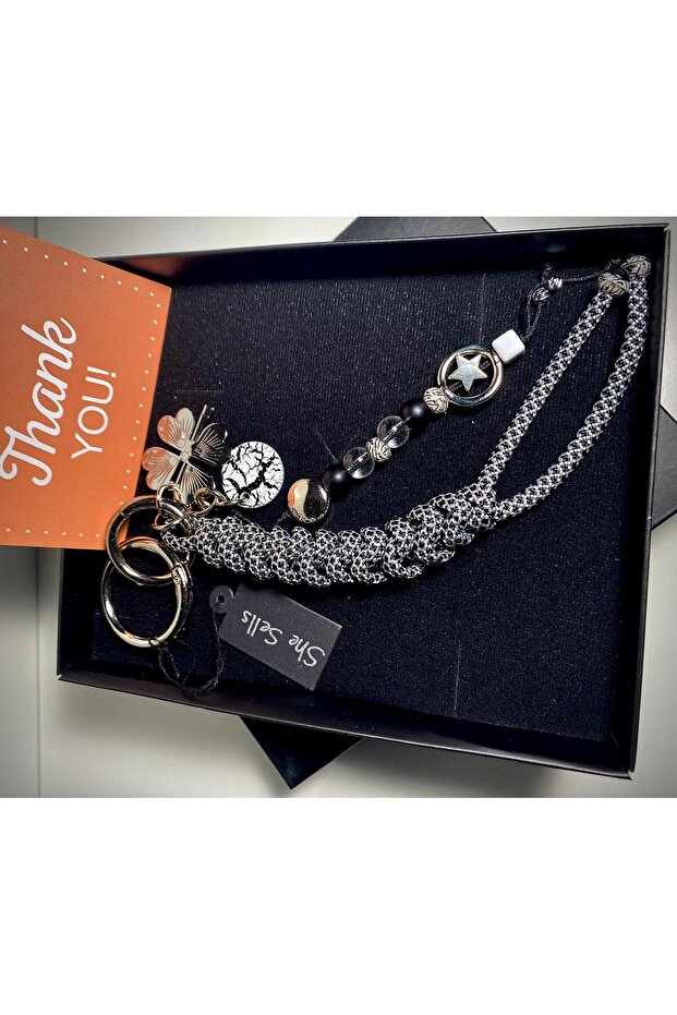 Paracord Knitted Women's Charm – Silver Plated Clover Detail, Bag and Keychain Accessory