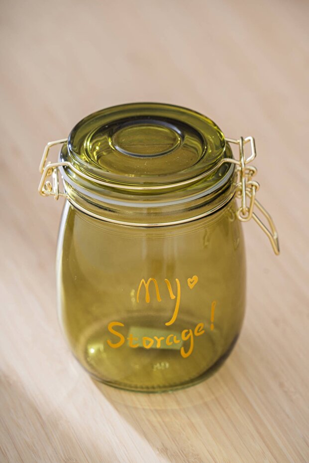 7940 Pierre Metal Clip Storage Jar 14 cm - Green