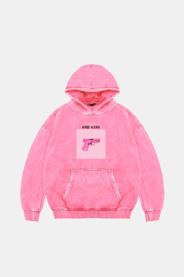 Girl Gang Oversize Unisex Washable Pink Hoodie