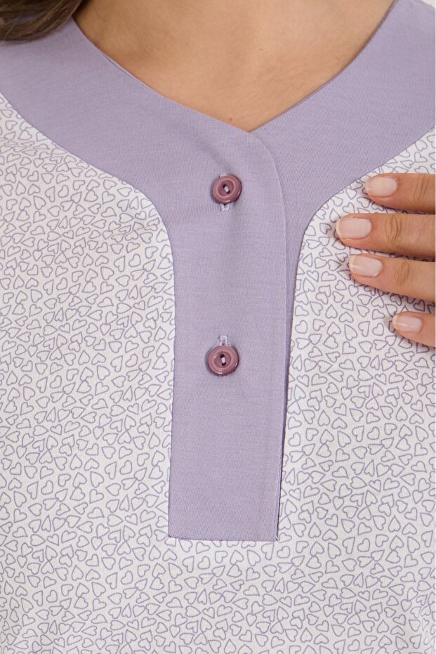 Copy - Aysun Textile Quality Cotton Fabric Wide Cut Lapel Cotton Lilac Pajama Suit