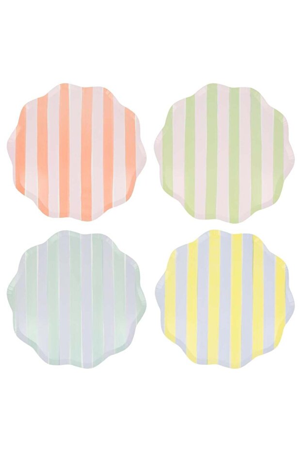- Pastel Çizgili Tabaklar - L - 8 Adet - 1