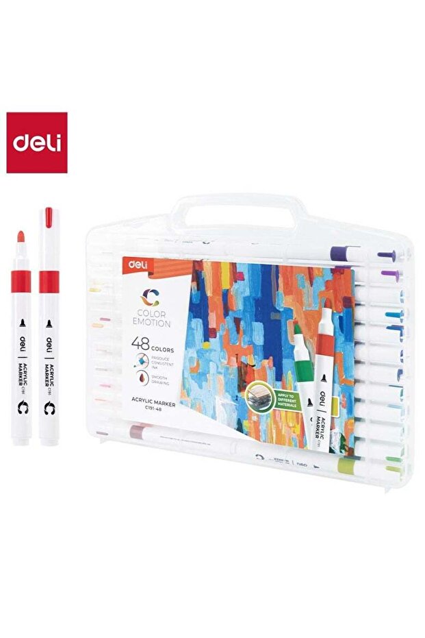 EC191-48 Acrylic Marker Set – 48 Vibrant Colors, Single-Tip, Waterproof & Quick-Drying