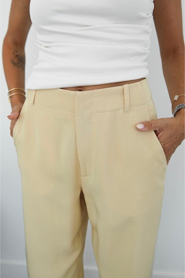 Pallazo Pants High Waist with Front Zipper and Hidden Hooks with Side Pockets - 5