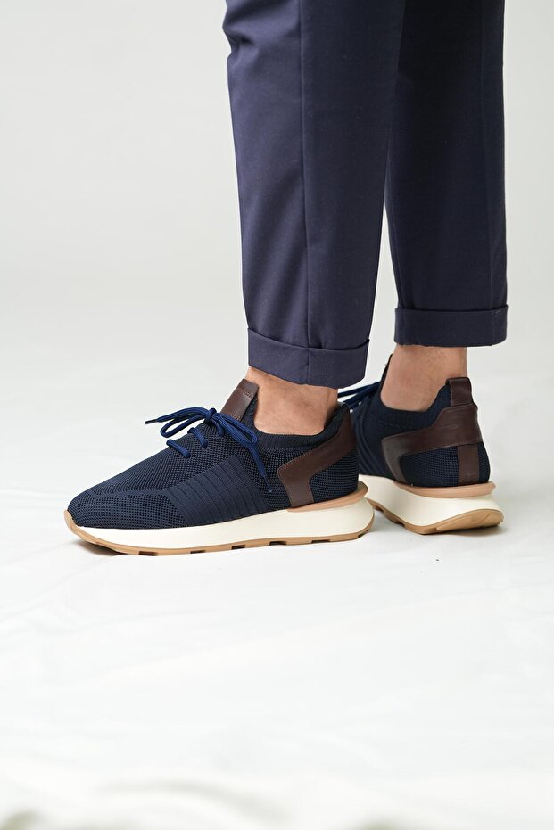 Vendetta Model Hakiki Deri El Yapımı Lacivert Triko Sneaker Ayakkabı - 1