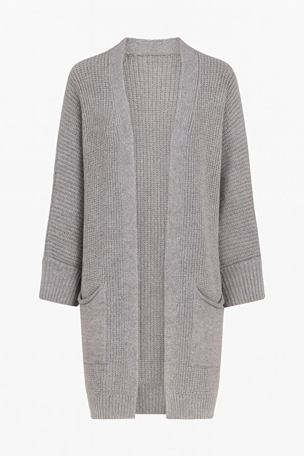 Kadın GRİ Çift Cepli Oversize Triko Hırka VS00737 - 2