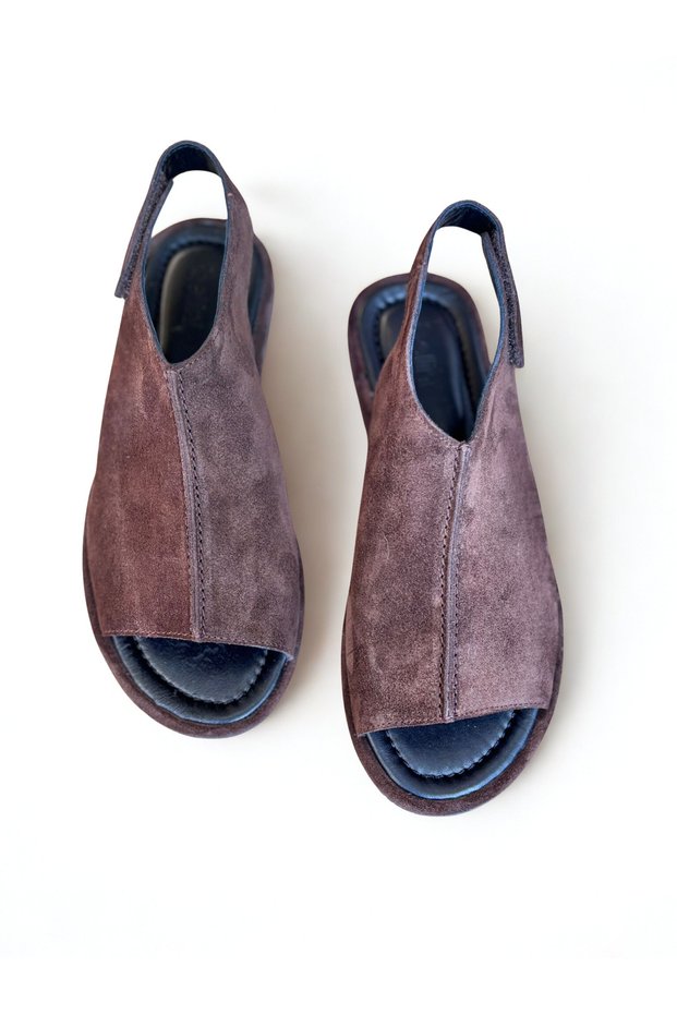 Brown Suede Genuine Leather Velcro Women's Daily Sandals