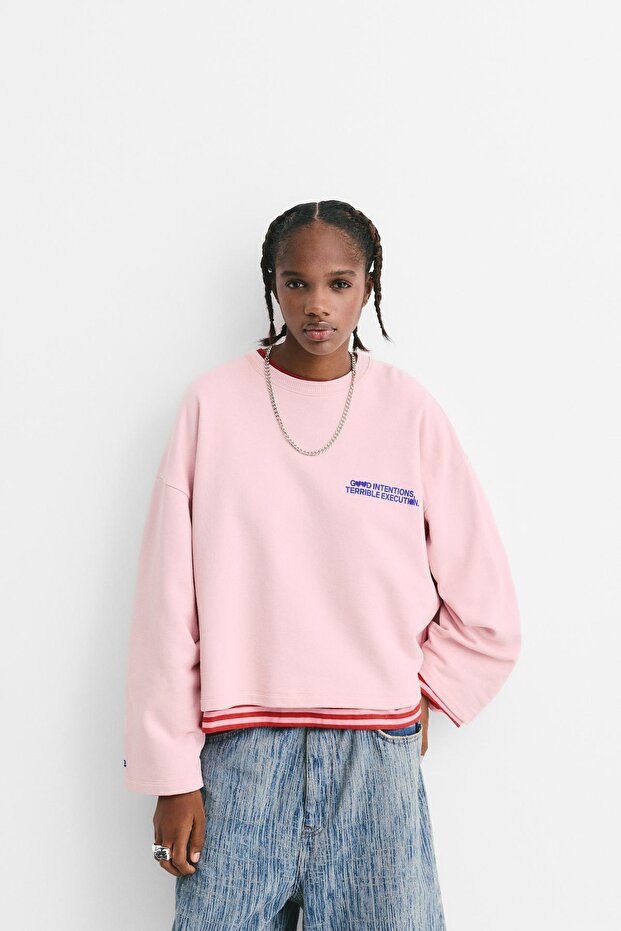 Pembe yazılı sweatshirt - 2
