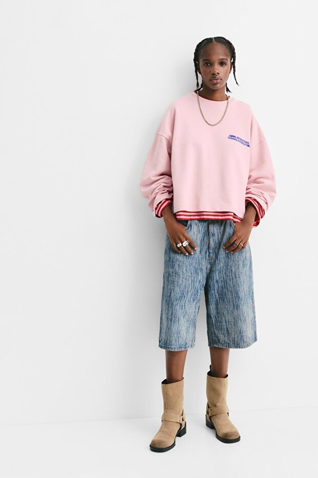 Pembe yazılı sweatshirt - 3