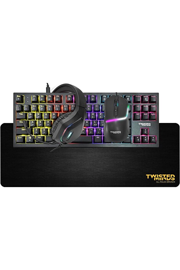 Gaming 4-in-1 Bundle - Wired Mechanical Keyboard, RGB Mouse with 6 DPI Levels, LED Headset, and Larg - 1