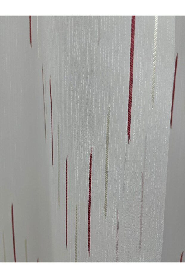 White curtain, mechanically embroidered, with rejansa, white/red, "Game of lines" by Liz Line PD055 - 7
