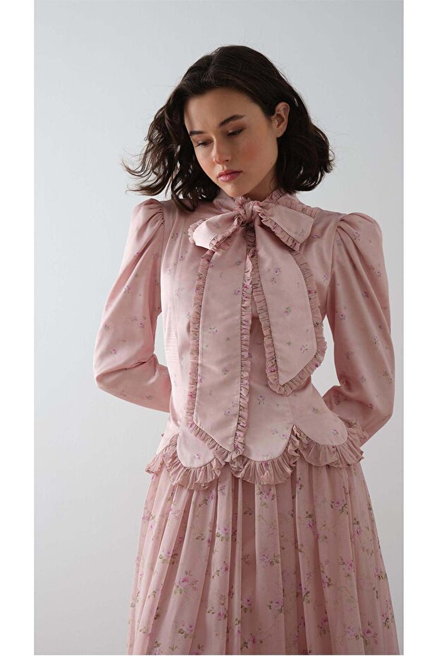 ÖNÜ FULARLI DESENLİ ELBİSE Pembe - 3