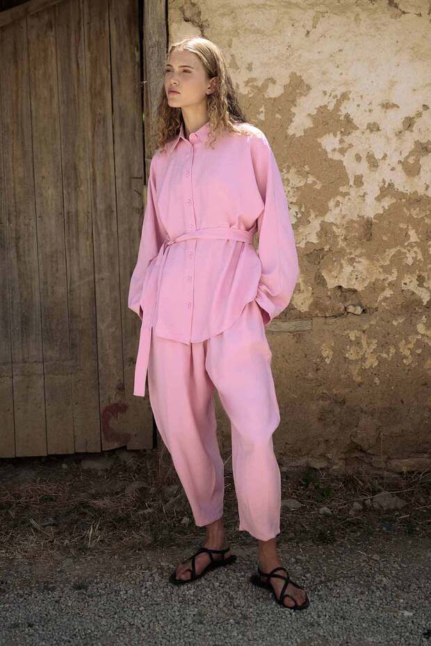Basic Oversize Pembe Pantolon Takım - 1