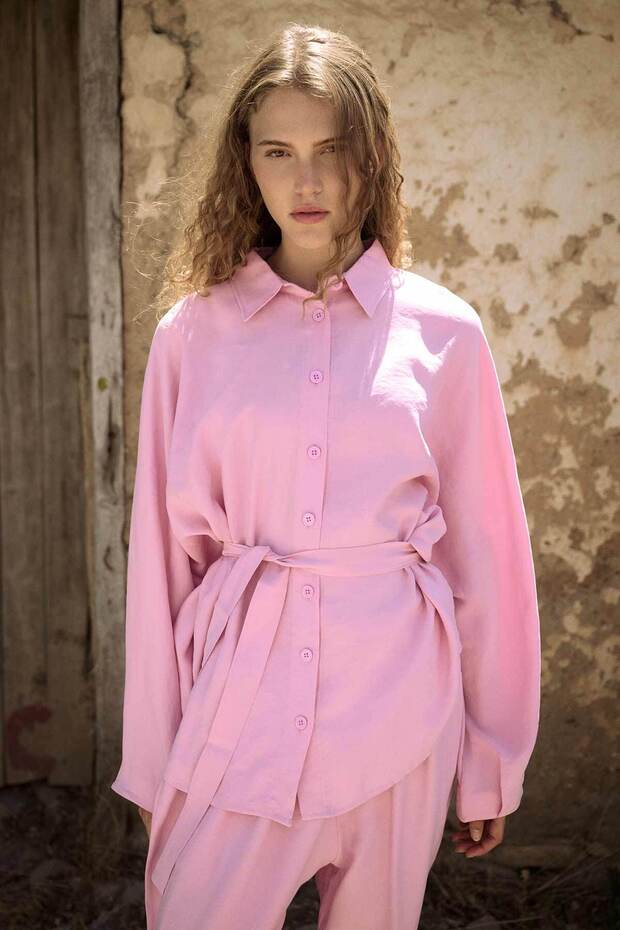 Basic Oversize Pembe Pantolon Takım - 3