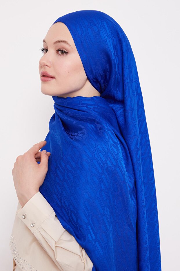 Cobalt Blue Paperclip Pattern Blue Jacquard Shawl