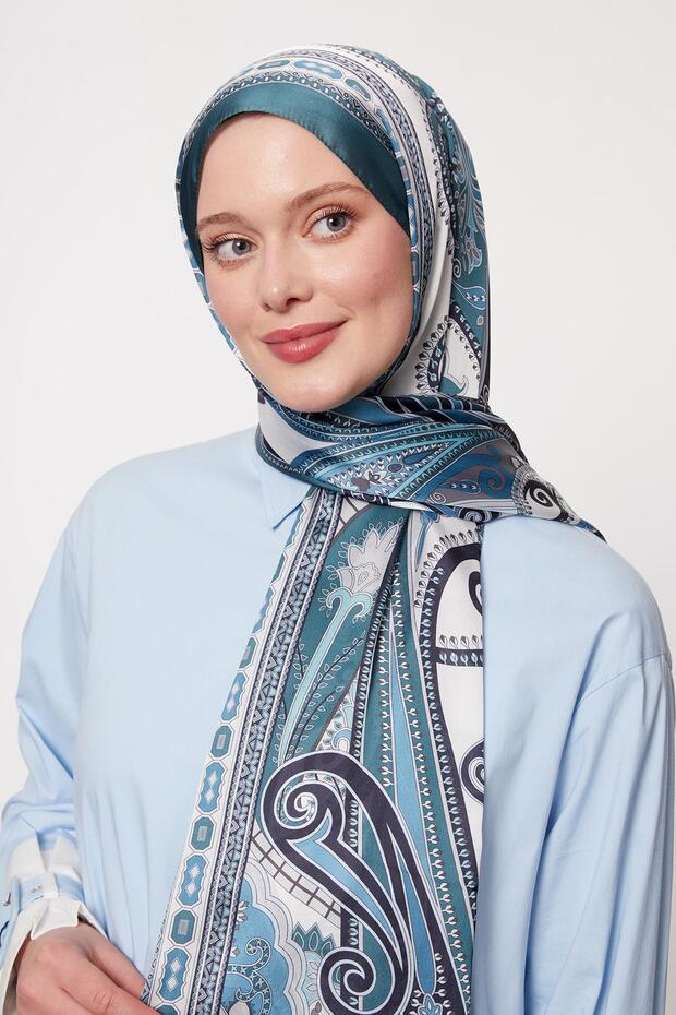 شال من الحرير الهندي بنمط حافة الزمرد - 1