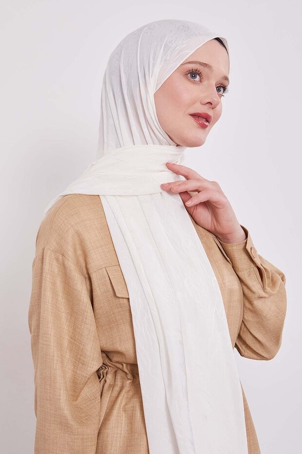 شال جاكار كابري بنمط التوليب التجريدي باللون الأبيض الفاتح - 1