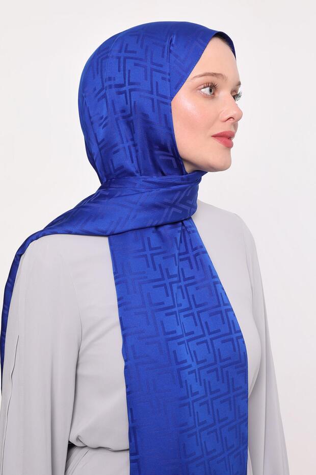 Cobalt Blue Square Pattern Blue Jacquard Shawl