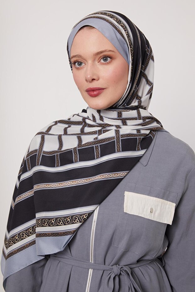 Ice Blue Striped Foil Pattern Love Shawl
