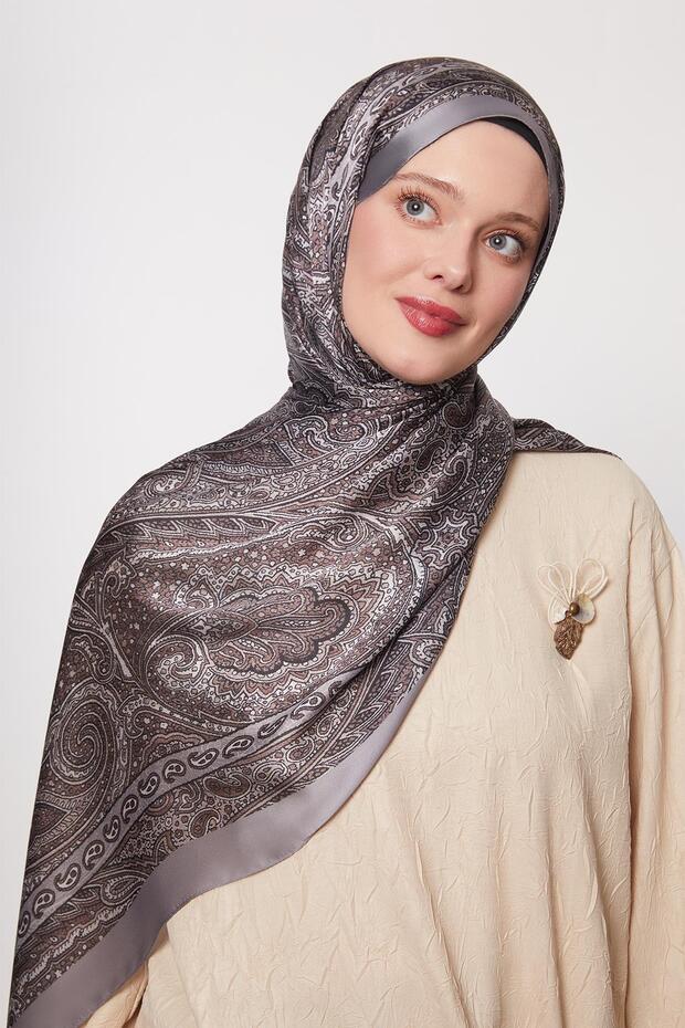 Gümüş Kenar Desen Hint İpeği Şal - 2