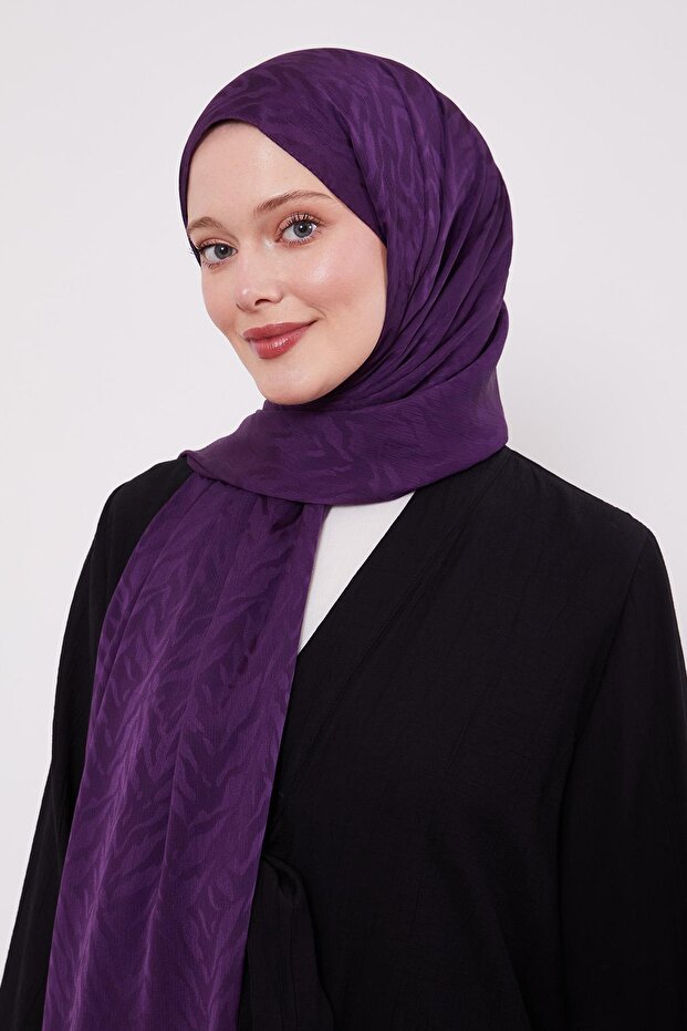 Mürdüm Soyut Yaprak Desen Jakar Capri Şal - 3