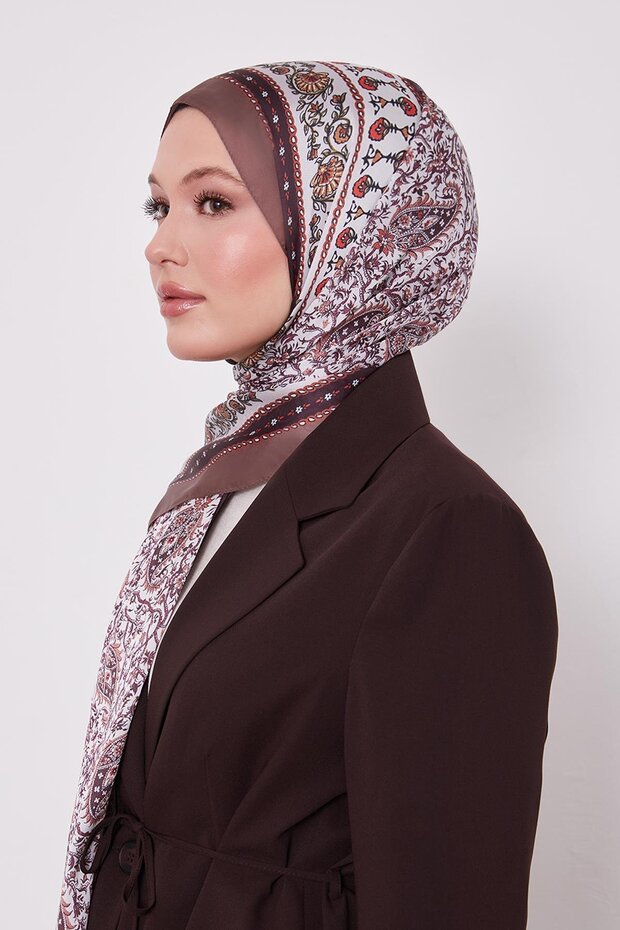 Acı Kahve Mini Çiçek Hint İpeği Şal - 2