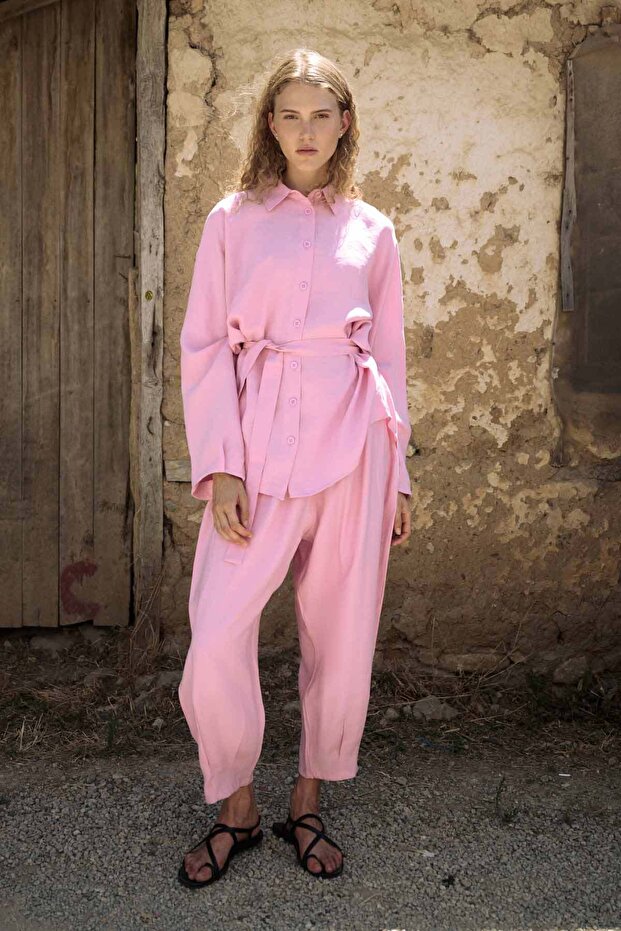 Basic Oversize Pembe Pantolon Takım - 2