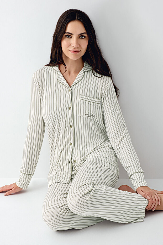 Women's Winter Regular Fit Green Shirt Pajama Set Pc9113-S-V3