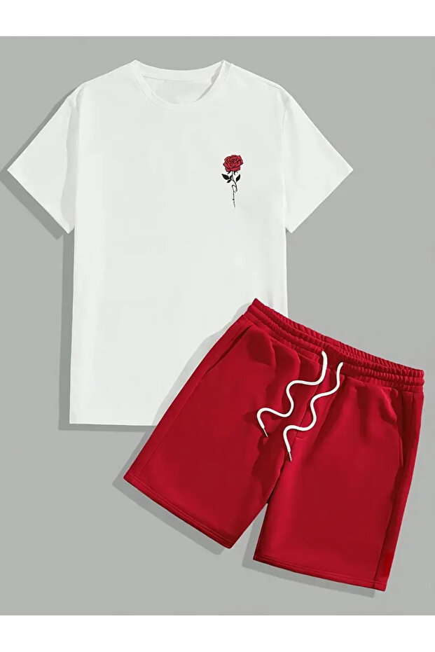 Rose Printed Unisex T-Shirt Shorts Bottom Top Set