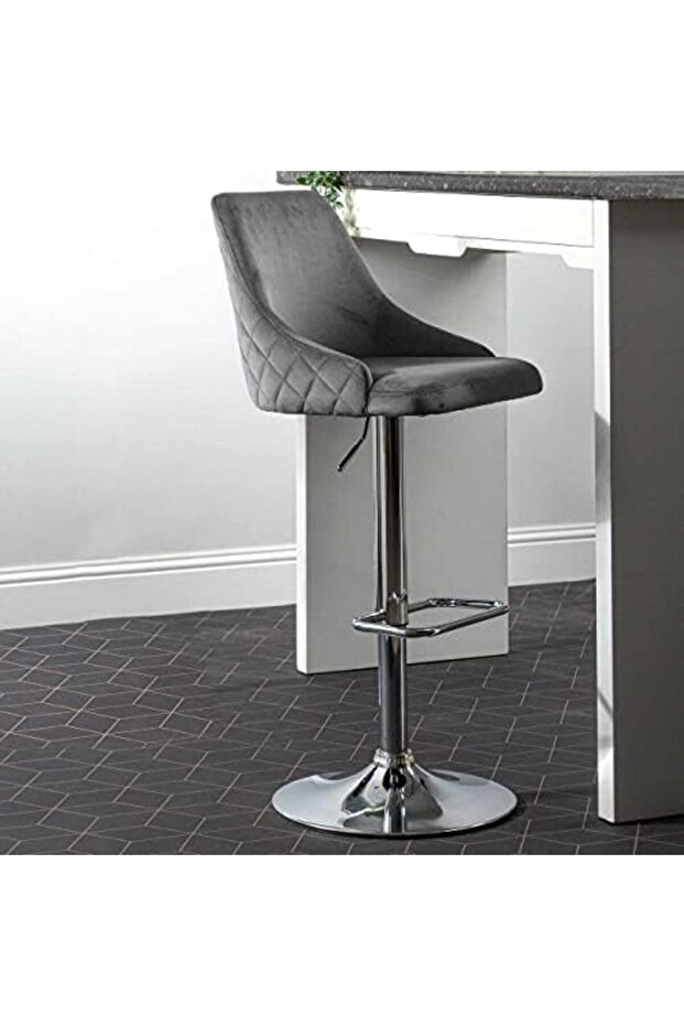 Velvet Bar Stool, Modern Adjustable Milan Grey Upholstered High Bar Chair