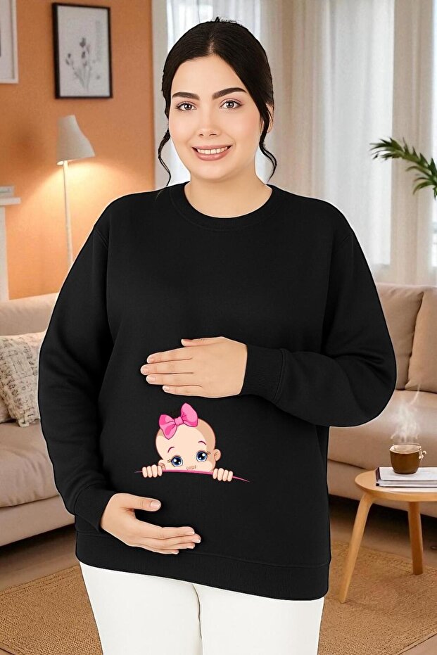BASKILI HAMİLE SWEATSHIRT - 1