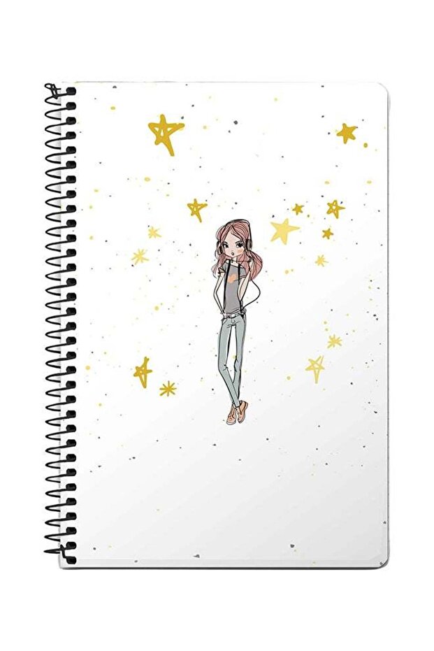 Girl Next Door A5 Spiral Notebook White/Grey/Yellow