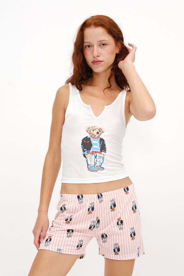 Ayıcık Baskılı Şortlu Pijama Takımı Ş122-C4 - 6