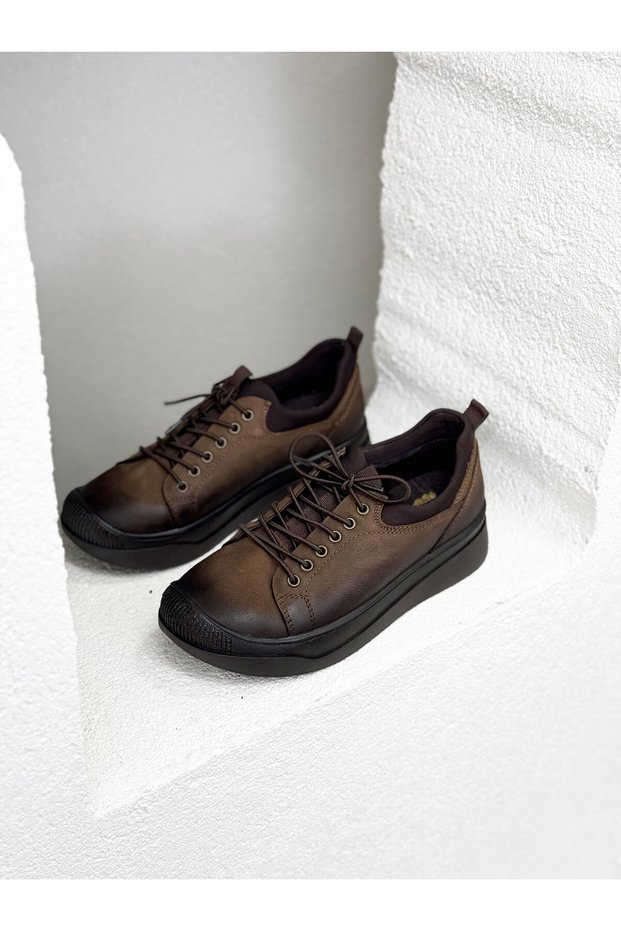 2551701K Rubber Lace Khaki Leather Orthopedic Daily Shoes for Women