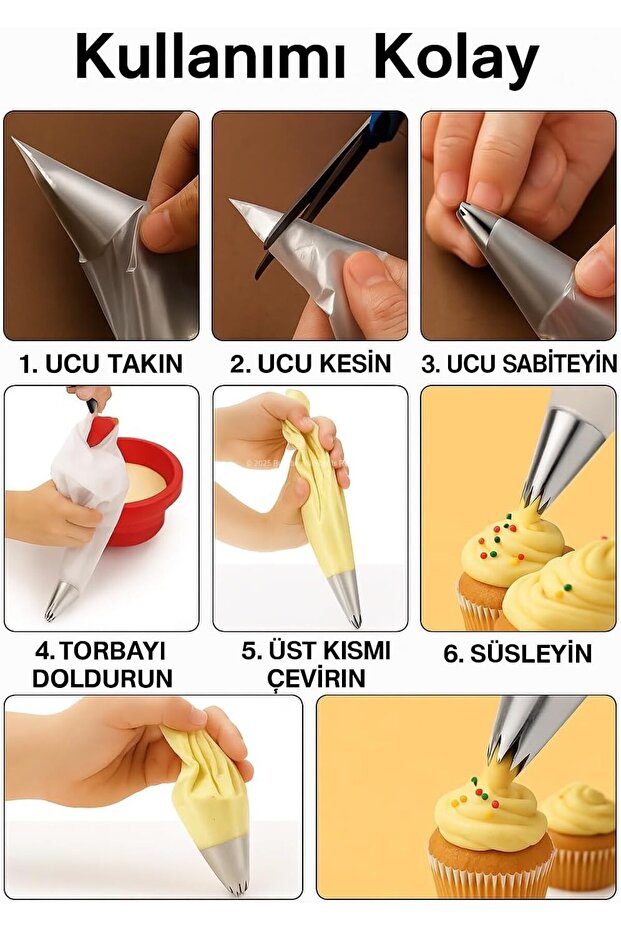 Busstier 50 Adet Tek Kullanımlık Krema Sıkma Torbası - Profesyonel Pasta ve Tatlı Süsleme İçin Dayan - 3