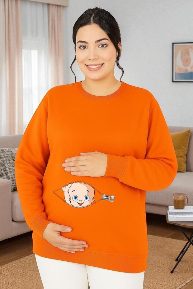 BASKILI HAMİLE SWEATSHIRT - 1