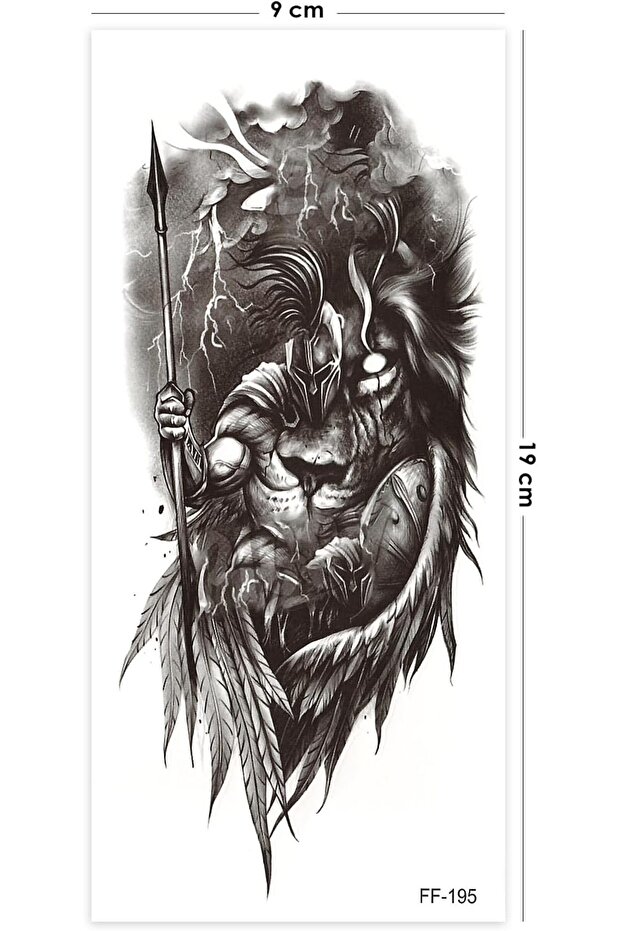 BearPear Gladyatör Dövmesi, Aslan Dövmesi, Savaşçı Dövmesi, Geçici Dövme Tattoo, Erkek Geçici Dövme, - 2
