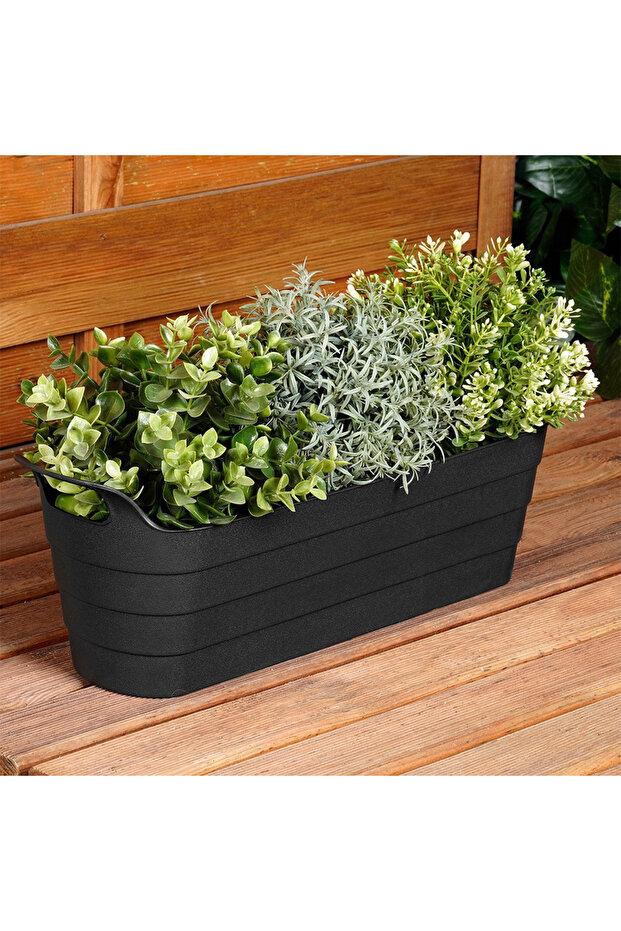44.5cm Black Rectangular Plastic Garden Pot - 2