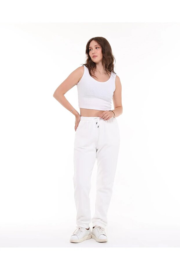 White Women's Track Pants with Three Threads