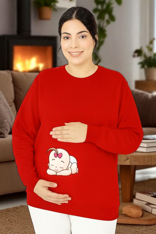 BASKILI HAMİLE SWEATSHIRT - 1