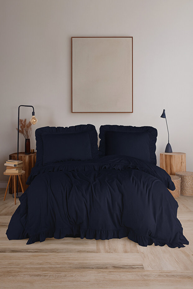 Ruffled Stonwashed Double Duvet Cover Set 100% Cotton