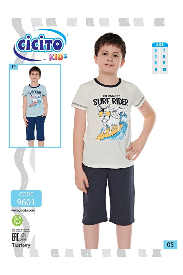Boy's Cotton Elastane Fabric Bottom-Top Capri Suit 9601