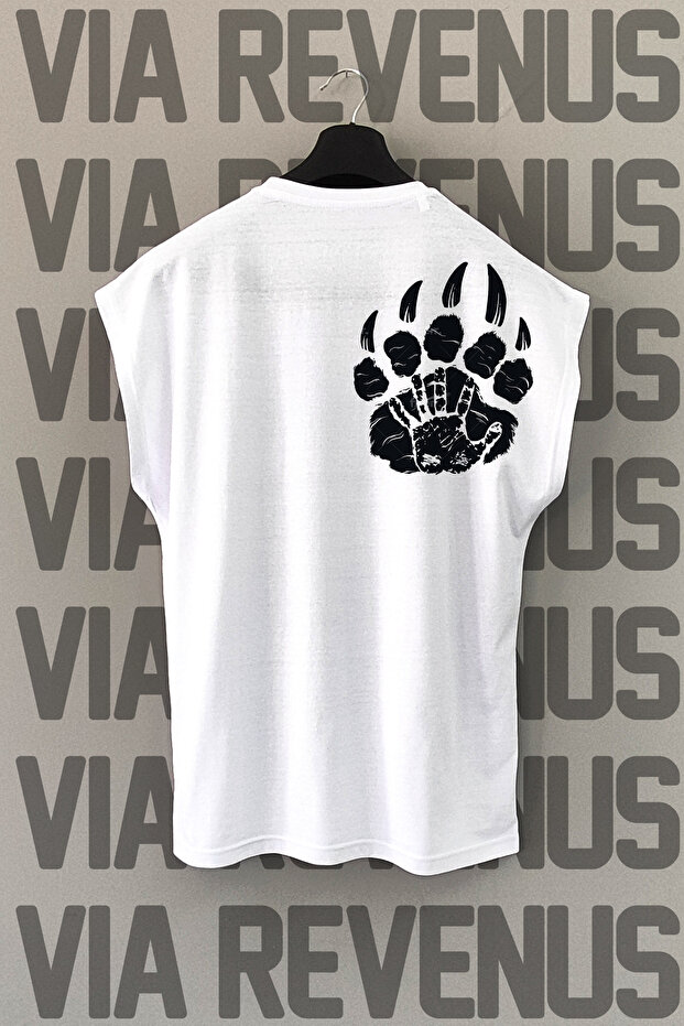 Bear Claw Back Printed Zero Sleeve Crew Neck Sports Tshirt