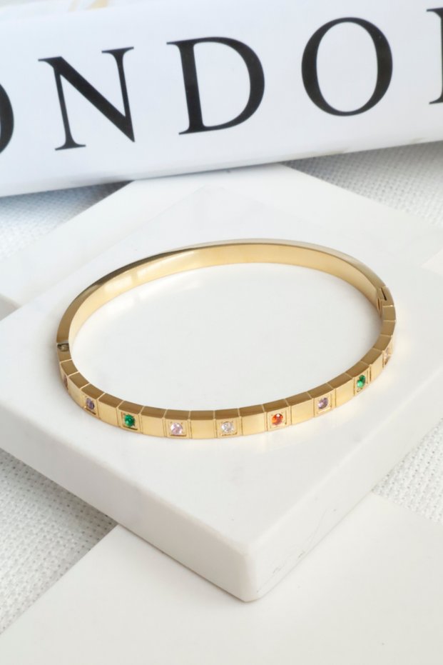 Women's Steel Bracelet Cube Line Colorful Zircon Stone Handcuff Bracelet
