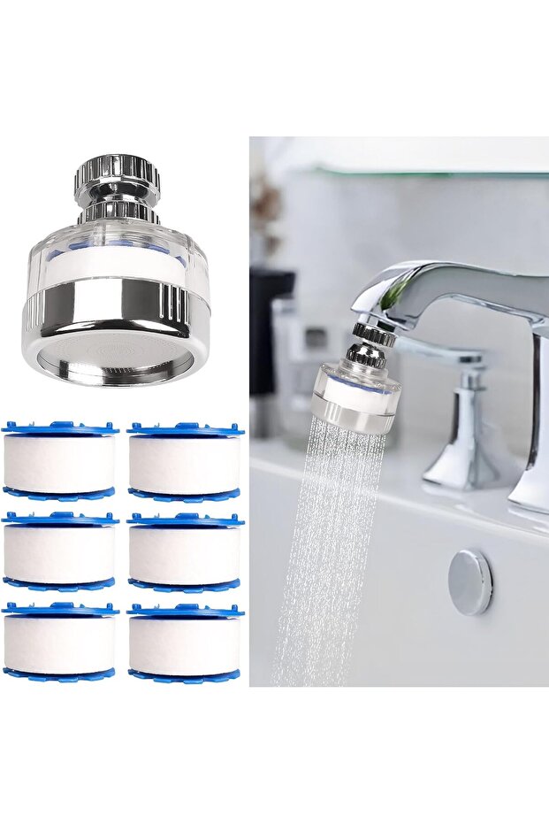 6 Pcs Sink Water Filter with Filter Elements Set, Universal Sink Faucet Filter 360° Rotati